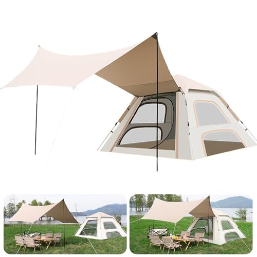 Camping-Überdachungszelt für 3–5 Personen – sofort aufbaubare Kombination aus Pop-Up-Zelt und Überdachung mit Aufbewahrungstasche und kombinierbarer Plane für einen geräumigen Schattenbereich