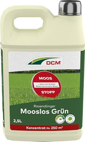 CUXIN DCM Rasendünger flüssig Mooslos Grün - Schnelle Grünfärbung - Moos Stopp - Indirekte Wirkung gegen Moos - Geeignet für Pflanzenschutz-Spritzen - organisch-mineralische Dünger-Suspension - 2,5 L