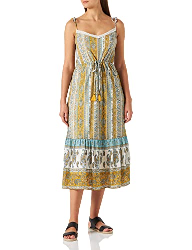 Springfield Damen Trägerkleid mit Schleife mit Quasten Kleid, Goldfarben/Senf, Small