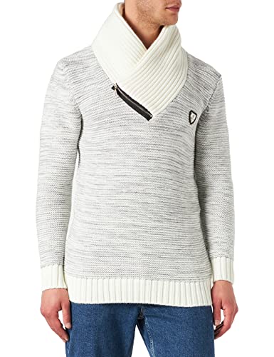 Leif Nelson Herren Strick-Pullover Schalkragen Slim Fit Winter Sommer Moderner Männer schwarzer Pulli T-Shirt Langarm mit Kragen Herren Hoodie-Wollpullover 7060 Ecru-Grau Medium