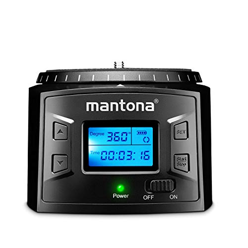 Mantona Turnaround 360 Advanced 3 – vollautomatischer elektrischer Schwenkkopf für Schwenks, Panoramen, Zeitraffer u.v.m, für Foto & Video, programmierbare Winkel und Geschwindigkeiten, freie Drehung