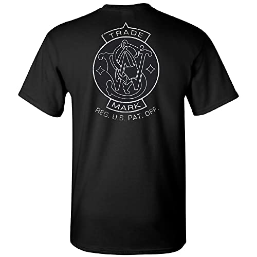Smith & Wesson Herren T-Shirt Kurzarm Markenzeichen Emblem Logo Auf Rücken Und Rechter Brust, Schwarz, XX-Large