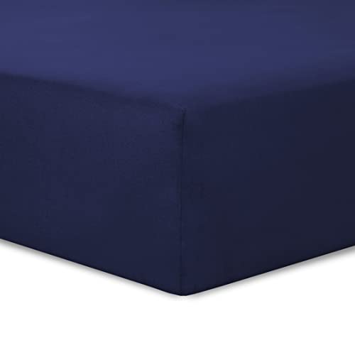 VISION - 2 Bettbezüge 90 x 200 cm, Farbe: Marineblau, 100 % Baumwolle: 57 Fäden/cm², 4 elastische Ecken, 30 cm Spannhöhe