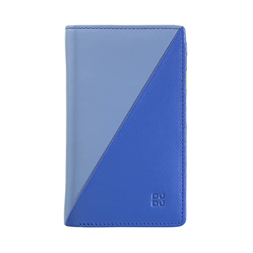 DUDU Mehrfarbige Damen-Brieftasche aus Leder mit RFID-Schutz, Karten- und Ausweisfächern, und Münzfach mit Reißverschluss Kornblume