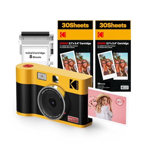 KODAK Mini Shot 2 ERA 4PASS 2-in-1 Sofortbildkamera und Fotodrucker (5,3x8,6cm) (Fotodrucker + Paket met 68 Blatts, Gelb)
