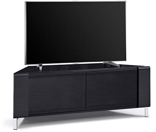 MDA Designs CORVUS Eckschrank mit schwarzen Profilen, schwarz, glänzend, für Flachbildfernseher bis 127 cm (50 Zoll)