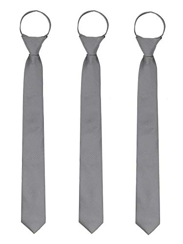 WANYING 3 × Herren Reißverschluss Krawatten 6cm Schmale Vorgebundene Krawatten Casual Business Länge 48cm - Dunkelgrau