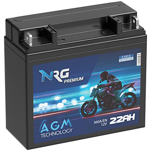 NRG Premium 51913 AGM Motorradbatterie 22Ah 12V 360A/EN Batterie 519013017 ABS G19 auslaufsicher wartungsfrei ersetzt 19Ah 20Ah 21Ah