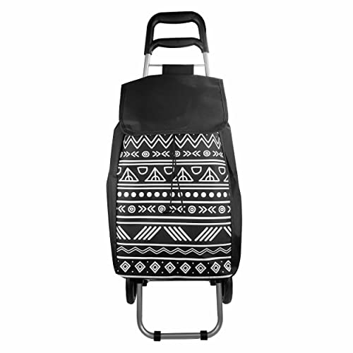 LEVIATAN - Einkaufstrolley | Abnehmbare Polyester Tasche | mit den Laufruhigen Rollen | Perfekt zum Einkaufen | Schwarz-Weiß, 35 x 28 x 95 cm