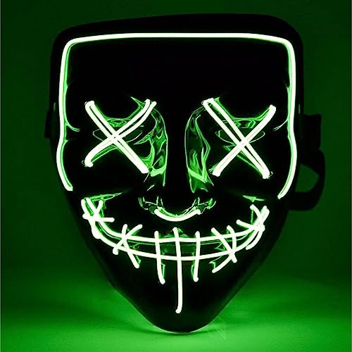 TK Gruppe Timo Klingler 3x LED Grusel Maske grün - wie aus Purge für Halloween, Fasching & Karneval als Kostüm für Herren & Damen