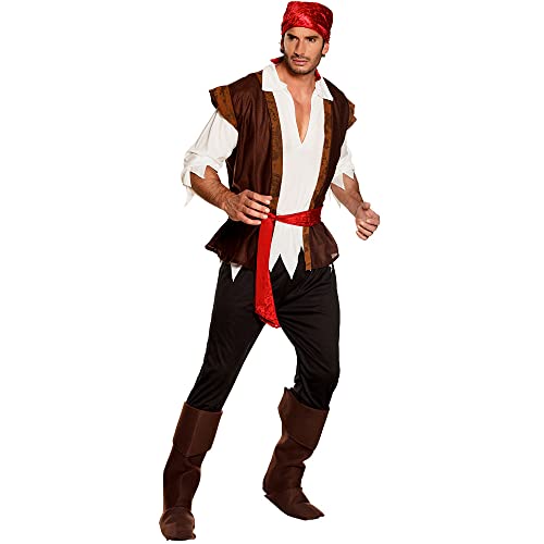 Boland 83533 - Erwachsenenkostüm Pirat mit Hose,Shirt,Weste,Stiefelstulpen und Gürtel, Größe 54 / 56