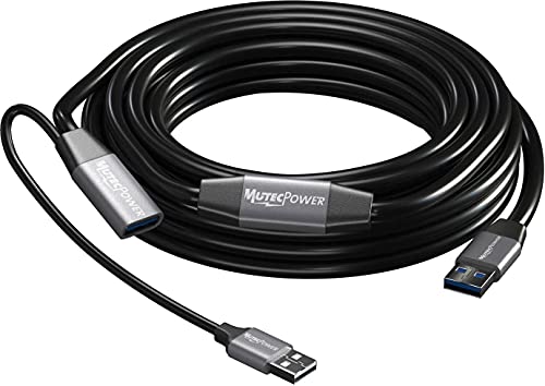 MutecPower 10m Aktiv USB 3.0 Stecker auf Buchse Verlängerungskabel USB A Repeater kabel mit Signalverstärkung & USB Netzteil – Schwarz 10 Meter – kompatibel mit Laptops, Festplatten, Xbox, PS4, VR