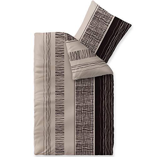 CelinaTex Touchme Biber Bettwäsche 135 x 200 cm 2teilig Baumwolle Bettbezug Greta beige grau schwarz