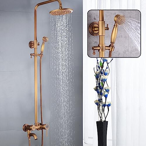 Retro Duschsystem mit Regendusche Duschkopf, Duscharmatur Handbrause Duschset Kupfer, 85cm