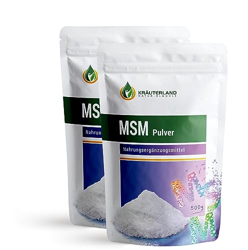 Kräuterland MSM Pulver (Methylsulfonylmethan) 1kg - 2x 500g hochdosierter, organischer Schwefel pur - natürlich, vegan - deutsche Premiumqualität ohne Zusatzstoffe