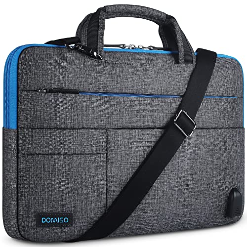 DOMISO 15-15,6 Zoll Wasserdicht Laptop Tasche Tragetasche Schultertasche mit USB Ladeanschluss für 15.6" Lenovo IdeaPad ThinkPad/HP Pavilion 15 ENVY 15 / Dell XPS 15 / Asus,Blauer Reißverschluss