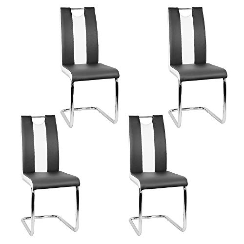Flyelf Freischwinger Stuhl Vegas 4er Set Esszimmerstühle für Küche/Esszimmer/Büro (Schwarz - Weiß, 4)