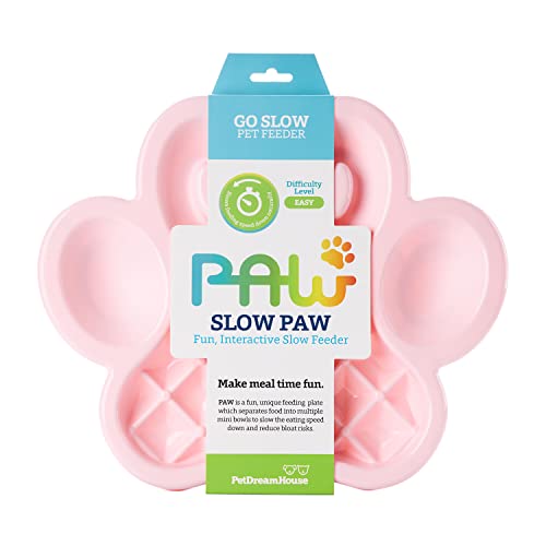 PetDreamHouse Paw Slow Feeder Interaktiver Napf für Hunde, Welpen oder Katzen Teller Futter Leckereien Kontrolle schnelles Fressen Anti Blähen, Baby Pink