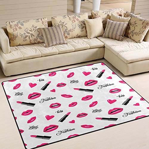 Use7 Fashion Kiss Lips Lippenstift Teppich Teppich Teppich Teppich für Wohnzimmer Schlafzimmer, Textil, Mehrfarbig, 160cm x 122cm(5.3 x 4 feet)