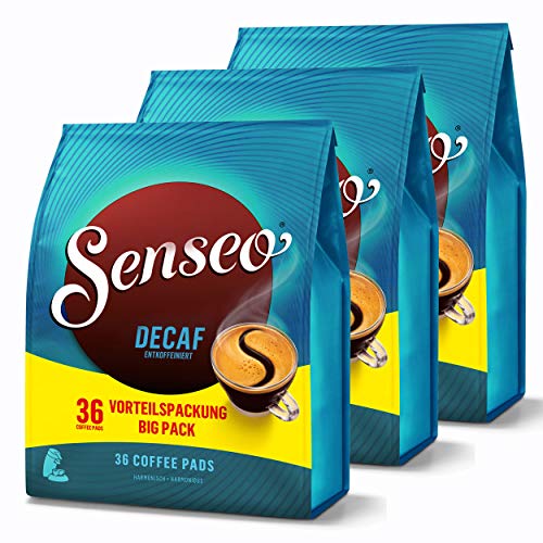 Senseo Kaffeepads Entkoffeiniert / Decaf, Reiches Aroma, Intensiv & Ausgewogen, Kaffee für Kaffepadmaschinen, 108 Pads