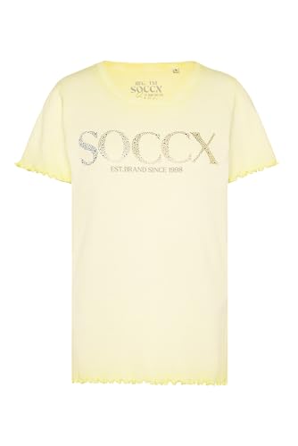 SOCCX Damen T-Shirt mit Logo aus bunten Schmucksteinen Faded Yellow XL