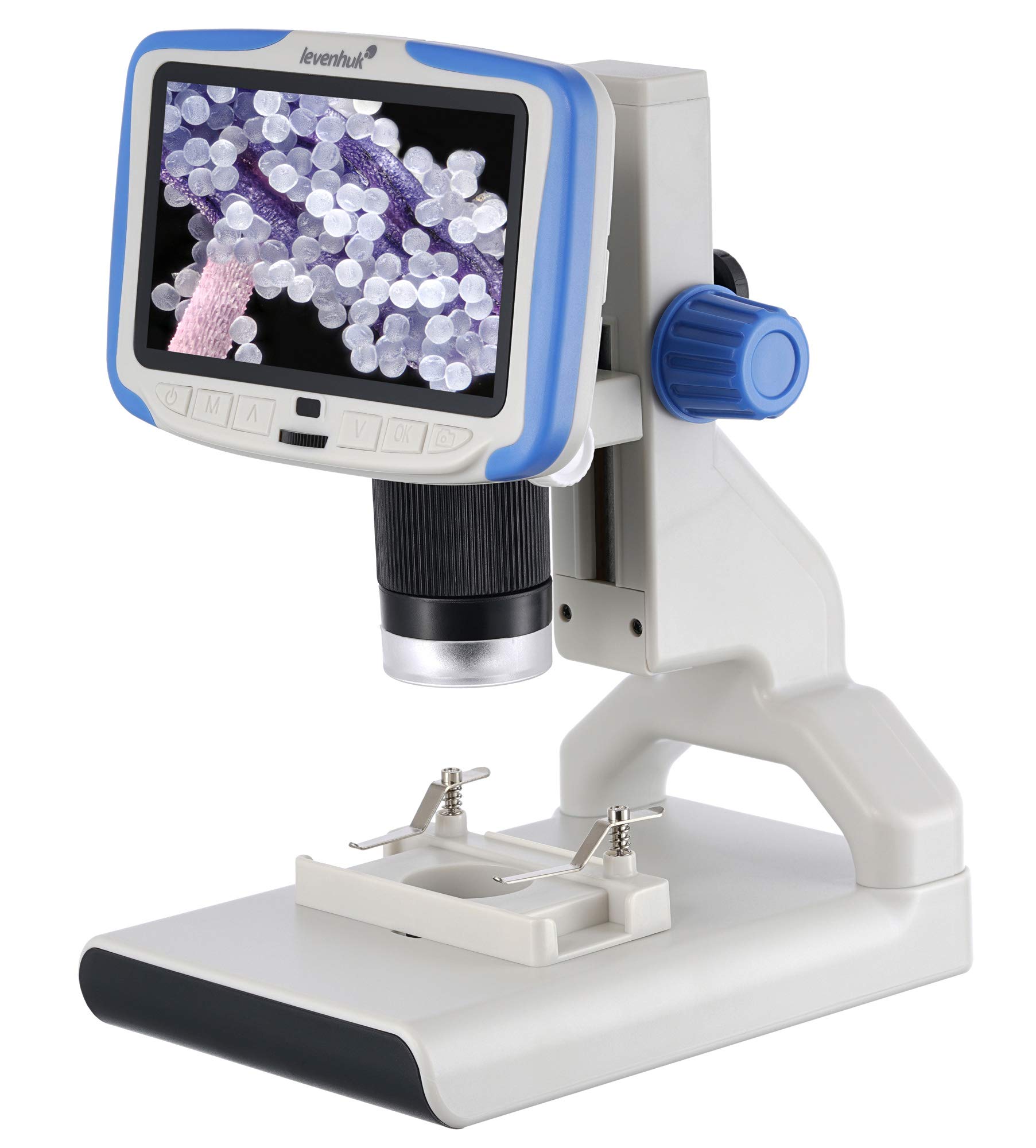 Levenhuk Rainbow DM500 Digitales Drahtloses Mikroskop mit 12,7-cm-LCD-Bildschirm, 10- bis 200-Facher Vergrößerung, Fernbedienung und Objektträgern im Set