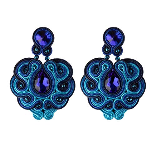 Retro Ohrringe Ethnischer Stil Schmuck Damen Modeschmuck Handgefertigtes Leder Große Anhänger Quaste Ohrringe Blau