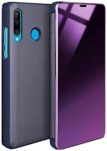 moex Dünne 360° Handyhülle passend für Huawei P30 Lite/P30 Lite New | Transparent bei eingeschaltetem Display - in Hochglanz Klavierlack Optik, Blau