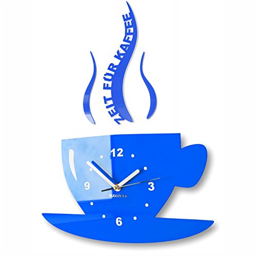 TASSE Zeit für Kaffee Moderne Küche Wanduhr, 3d römisch, wanduhr deko (blau)