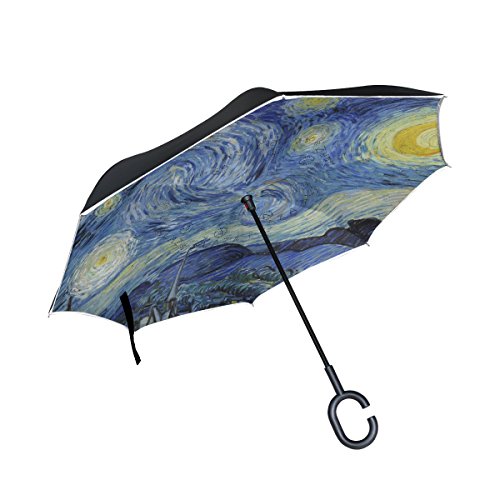 Isaoa Regenschirm, Sternennacht von van Gogh, gro?, winddicht, doppelschichtige Konstruktion, seitenverkehrt faltbarer Regenschirm, f¨¹r den Au?eneinsatz, C-f?rmiger Henkel, f¨¹r Damen und Herren