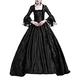 Damen Langarm Renaissance Mittelalter Kleid Viktorianischen Königin Kostüm Maxikleid Schwarz S