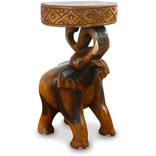 livasia Elefantenhocker, Elefanten Figur aus Massivholz, Kleiner Blumenpodest geschnitzt, Handarbeit aus Thailand, 22x40 cm (Braun)