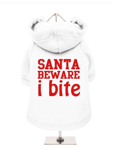 '"Christmas: Santa Beware I Bite" UrbanPup Hunde Sweatshirt (weiß/rot)