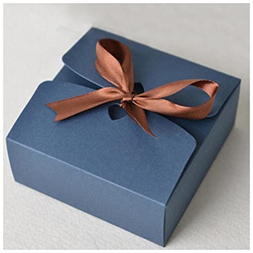 Weihnachtsgeschenkbox Kraftboxen mit Farbband, Hochzeit Favor Boxen, Babyparty Favor Boxen, Party Geschenkboxen 30pcs / lot Weihnachtsgeschenkbox groß (Color : Deep Blue, Size : 14x14x5cm)