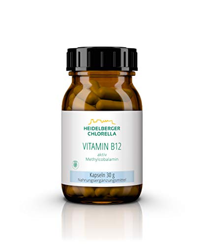Heidelberger Chlorella – Vitamin B12 (aktiv Methylcobalamin) Kapseln, vegan, hochdosiert, gute Bioverfügbarkeit, ohne unnötige Zusatzstoffe, 30 g, 60 Kapseln