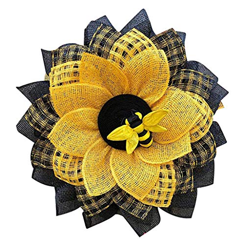 S-TROUBLE 16 Zoll Biene Sonnenblumenkranz Handgemachte künstliche Girlande hängende Anhänger Ornamente für Haustür Dekoration