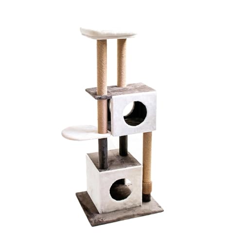 Aqpet Kratzbaum XXL 140cm Sisalseil mit Doppelhöhle und Plattform für maximalen Spielspaß Ihrer Katze