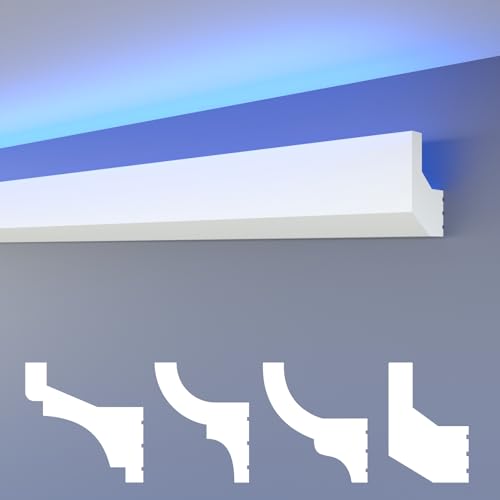 HEXIMO LED Stuckleisten klassisch, XPS Styropor indirekte Beleuchtung Wand- & Deckenleisten Stuck Dekorbau Licht Deckenleisten (10.2 Meter HLED 4)