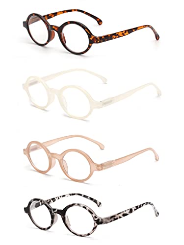 JM Satz von 4 Runden Lesebrille Federscharnier Leser Damen Herren Brillen für Lesen +4.0 Mischfarbe