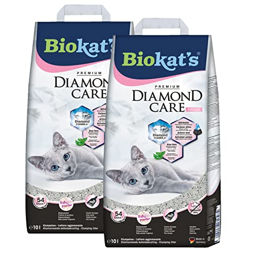 Biokat's Diamond Care Fresh Katzenstreu mit Duft, Hochwertige Klumpstreu für Katzen mit Aktivkohle und Aloe Vera, 1 Papierbeutel (1 x 10 L)