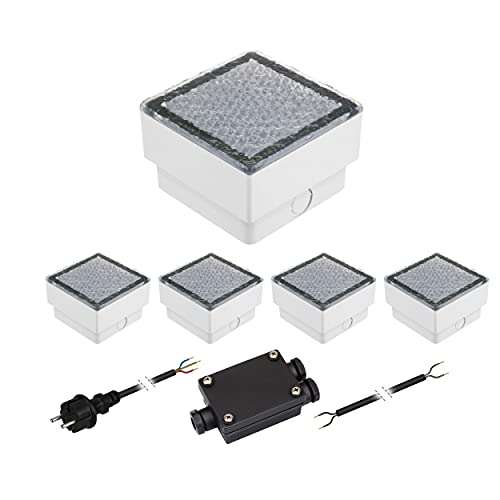 parlat 5er-Set LED Pflasterstein CUS Bodenleuchte für außen, warm-weiß, IP67, 230V, 10x10cm
