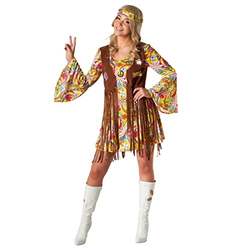 Morph Costumes Gelb Hippie Kostüm Damen Karneval Kostüm Damen 70er Jahre Bekleidung Damen Hippie Kleid L
