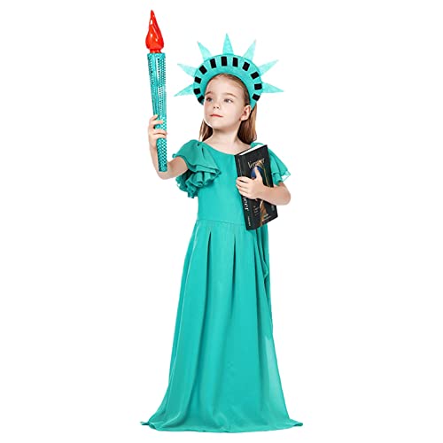 Jextou Lady Liberty Kleid Kostüm - Halloween Cosplay Kleider Freiheitsstatue,Freiheitsstatue Kostüm Halloween Cosplay Geschenke für Mädchen Frauen
