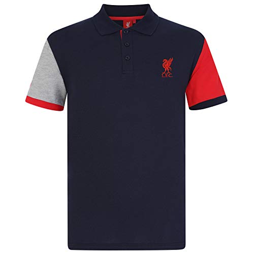 FC Liverpool Herren Polo-Shirt - Wappen - Dunkelblau mit Kontrastärmeln - 3XL