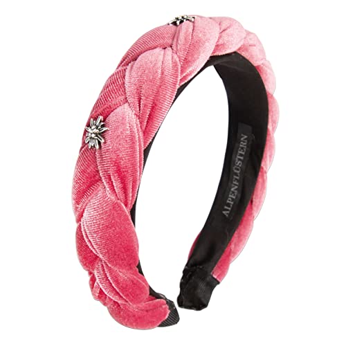 Alpenflüstern Trachten-Haarreif Samt Flechtoptik & Strass-Edelweiß - Damen Haarschmuck rutschfest, Haarband geflochten fürs Dirndl (rosa-rosé) ADV129