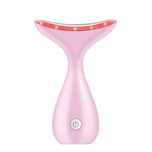 tinysiry Gesichtsschönheitsmassagegerät, 3-Farben-LED, Hautverjüngung, Nackenstraffungsmassagegerät, Schönheitsgesichtsmassagegerät für die Hautpflege Rosa