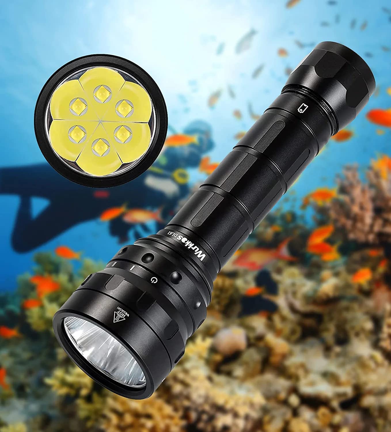 Wurkkos DL61 Tauchlampe, 7000 Lumen Unterwasser Taschenlampe Wiederaufladbar, 6 LED Tauchen Taschenlampe und Ladegerät