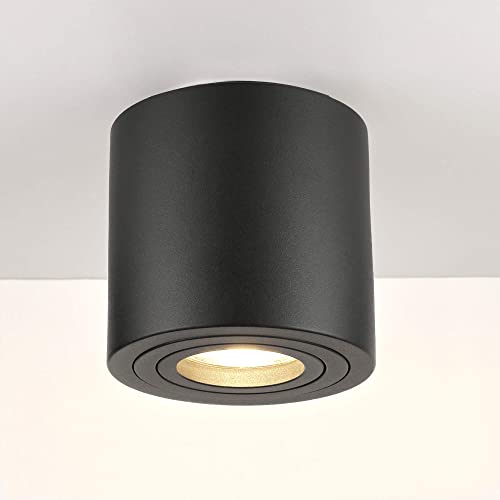 lambado® Premium LED Aufbaustrahler/Deckenstrahler Set inkl. 230V GU10 Spots dimmbar - Runde Aufbauleuchte/Deckenspots in schwarz gebürstet