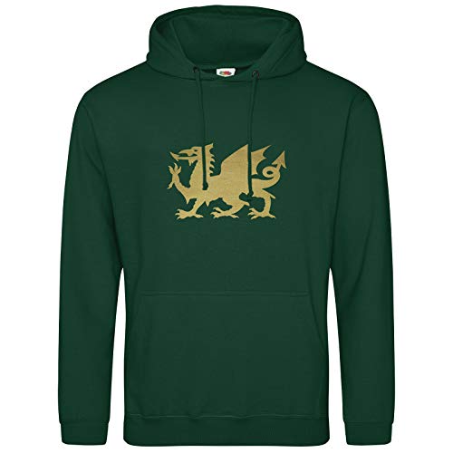 AkyTEX Wales Hoodie Kapuzenpullover Hoody The Red Dragon Wappen (Flaschengrün, XL)