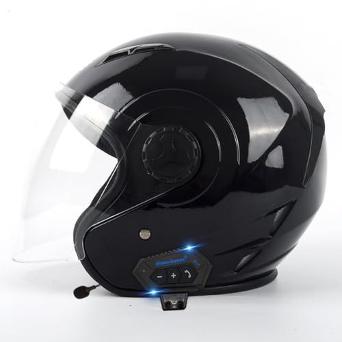 Bluetooth-Jethelm mit offenem Gesicht, Halbhelm für Motorradfahrer, DOT/ECE-geprüfter Bluetooth-3/4-Halbhelm, Motorradhelm mit offenem Gesicht, Vintage-Motorradhelme G,S55 ~ 56CM